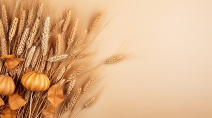 Poster - Small pumpkins and dried grass Autumn or holiday concept with blank space Top view . Mockup image