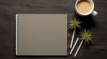 Sticker - Flat lay top view of a mockup office desk with a white book 2022 diary computer keyboard and plant Ample copy space