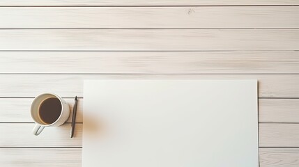 Leinwandbilder - Front view of a white desk with copy space supplies and a coffee mug. Mockup image