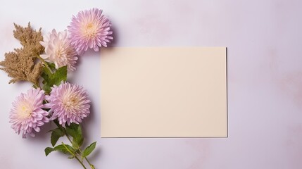 Fototapete - A stylish floral pattern greeting card template with blank paper sheet. Mockup image