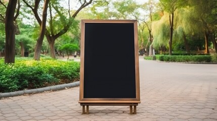 Aufkleber - Mockup sign in a park with empty black frame Design space