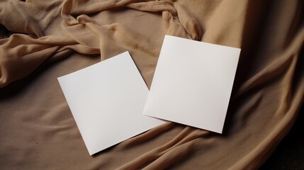 Poster - Two blank paper cards with space for text on a textured background for business branding or invitations. Mockup image