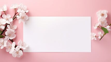 Poster - Empty white paper with flower decoration on a pink background along with a mockup of a white invitation card