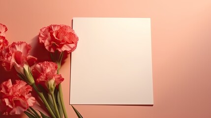 Canvas Print - Minimal brand template with carnation flowers and copy space on blank paper Aesthetic shadows in sunlight. Mockup image