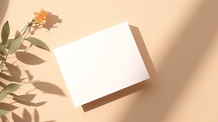 Poster - Minimal business brand template with blank cards and floral shadows on a beige background. Mockup image