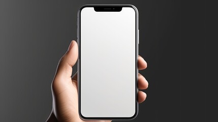 Poster - Black smartphone held by woman s hands white background blank screen for mockup