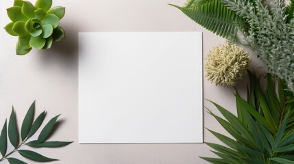 Canvas Print - Minimal brand template with blank cards on grey table Flatlay top view . Mockup image