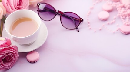 Aufkleber - Pink accessories and treats for women perfect for a girls party or to create a relaxing atmosphere Frame mockup with copy space