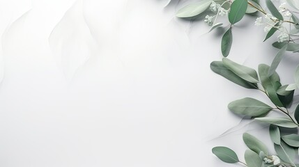Fototapete - Eucalyptus branches on pastel gray background with copy space Top view. Mockup image