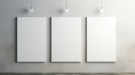 Aufkleber - Three vertical white rectangle poster mockups with soft shadows on a light grey concrete wall background