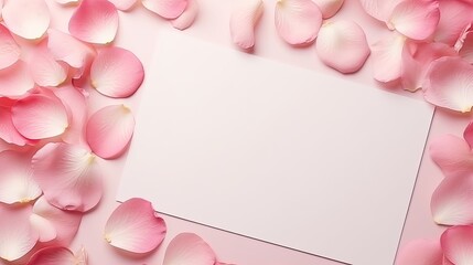 Aufkleber - Aesthetic flower arrangement on blank branding card with pink rose petals. Mockup image