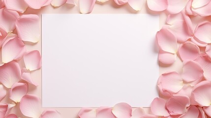 Aufkleber - Minimal Valentine s Day template with pink rose petals on blank paper cards Flat lay top view . Mockup image