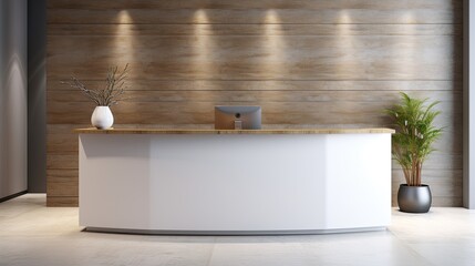 Aufkleber - White and plain surface at reception area for branding purposes in a hotel s indoor registration desk table . Mockup image
