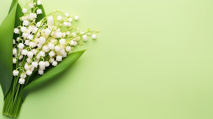 Aufkleber - White lily bouquet on green paper background with copy space Wedding and birthday invitation template. Mockup image