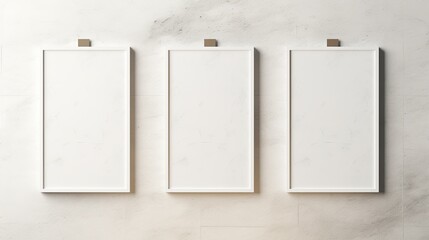 Aufkleber - Three vertical white rectangle poster mockups with soft shadows on a light grey concrete wall background