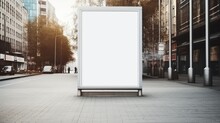 Empty Street With Blank White Billboard Mockup At Bus Stop