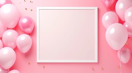 Wall Mural - Colorful papers on a pink background with copy space and a frame for invitations and celebrations. Mockup image