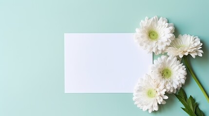 Wall Mural - Wedding invitation template with blank cards gerber flowers and aesthetic shadows on a mint wall. Mockup image