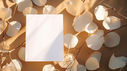 Aufkleber - Minimal business brand template with blank cards eucalyptus twig and background shadows in sunlight . Mockup image