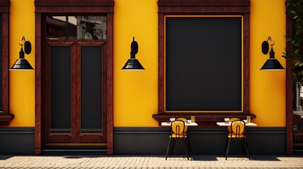 Fototapete - Two restaurant signboards on yellow wall. Mockup image
