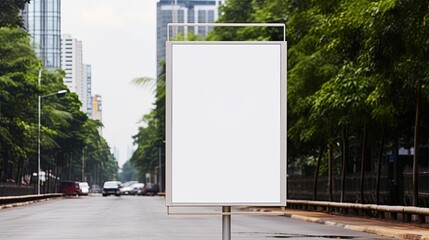 Leinwandbilder - Empty street background with a white mockup of a bus stop vertical billboard