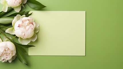 Sticker - Stylish mock up with blank card peony flowers and copy space for greetings or invitations Suitable for weddings birthdays or holidays. Mockup image