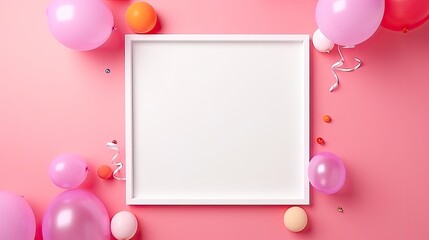 Aufkleber - Colorful papers on a pink background frame a card for an invitation to a holiday party. Mockup image