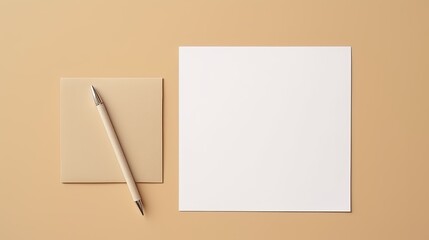 Poster - Beige background with blank paper pen and mockup space Minimal business template