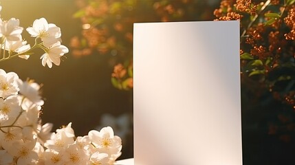 Poster - Minimal business brand template with copy space flowers and stunning lighting effects on a blank card. Mockup image