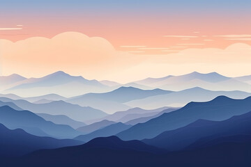 Wall Mural - Illustration of mountain top view with sunrise light