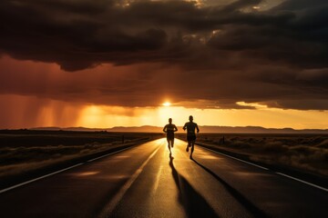 Two men during a running workout. Marathon preparation.