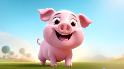 Cute 3D cartoon pig character.