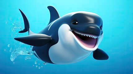 Wall Mural - Cute 3D cartoon killer whale character.