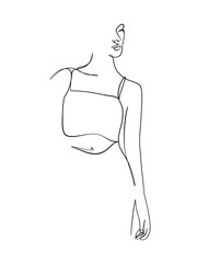 Wall Mural - A portrait of a woman is drawn in a one line style. Body and facial expression. Printable art.