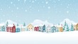 canvas print picture - Winter city in retro style. Christmas background with houses, Christmas tree, snowman. Cozy town in a flat style with lettering merry Christmas.