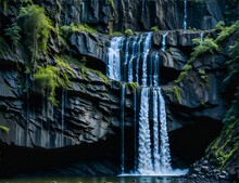 A Majestic, Powerful Waterfall Cascading Down A Rocky Cliff Face