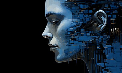 human face in abstract binary code