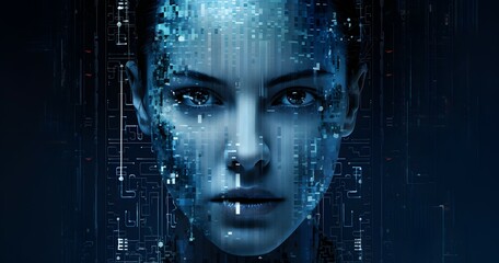 human face in abstract binary code
