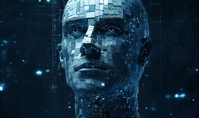 human face in abstract binary code
