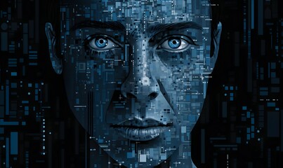 Poster - human face in abstract binary code