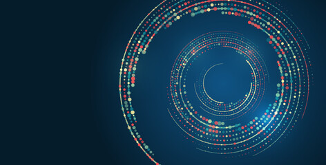 Vector technology background. Big data visualization. Abstract stream information with circles array and binary code. Information analytics concept. Filtering machine algorithms. Sorting data.