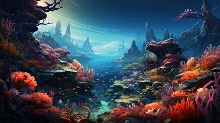 Wall Mural - Underwater world: Dive into the depths of the ocean and create a wallpaper with colorful fish,