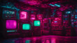 © Aveelash - A photo of 1980s cyberpunk large console television monitor NTSC 4:3 in a high-tech underground secret base hideout