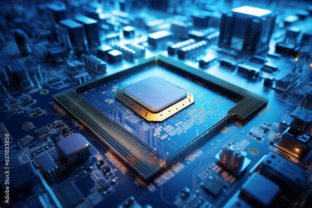 Microprocessor or CPU is held in the hand of a laboratory technician. Central Processing Unit, CPU socket of the computer motherboard, hardware technology, Repairman with generative Ai