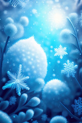 Wall Mural - beautiful abstract winter christmas background with snowflakes and plants in hoarfrost. created by a