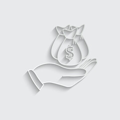 Poster - money icon vector hand holding bag of money icon  finance sign