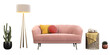 Modern furniture living room decorate set cutout transparent backgrounds 3d rendering png