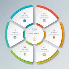 Wall Mural - vector infographic circle. cycle diagram with 6 steps. round chart that can be used for report, busi