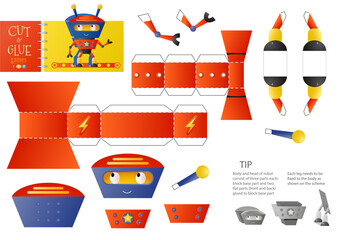 Wall Mural - Cut and glue robot toy vector illustration, worksheet. Paper craft and diy riddle