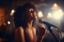 Nightclub Jazz Singer - Microphone Performance, Blurred Background